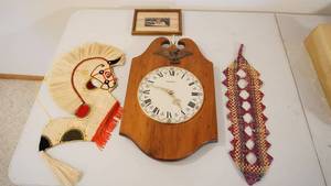 lot 181 image: Caravelle Battery Operated Wall Clock-Wicker Decor-Horse Decor-Framed Picture Of Outdoor Scene