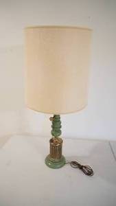 lot 190 image: Antique Lt. Green & Gold Lamp W Shade Made To Look Like A Kerosene Lamp----34 Tall