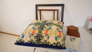 lot 192 image: Large Pillow--30  x  30--Borg Scale--3 Picture Frames--Brown Wooden Thimble Holder