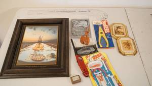lot 195 image: Framed Picture Come For All Things Are Now Ready--Floating Pliers--Two Small Hand Made In Italy Pictures