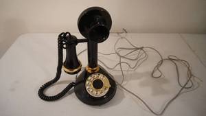 lot 223 image: Antique Black Candlestick Telephone--American Telecommunications Corporation--Model #1436007  BW 4101
