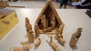 lot 237 image: Bamboo Hand Made Nativity Scene From India--With Stable