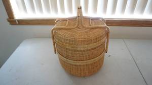 lot 243 image: NEAT Two Wicker Baskets Held Together By Two Wicker Handles