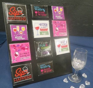 SUPER CUTE MAGNETIC DECOR BOARD WITH WINE SAYINGS AND A WINE GLASS