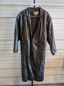 Vintage Savage Long Black Leather Mens Trench Coat Size Medium