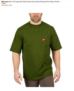 Milwaukee Mens 3X-Large Olive Green Heavy-Duty CottonPolyester Short-Sleeve Pocket T-Shirts & Reflective Safety Shirts. Various Sizes. See Pictures
