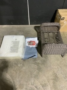 Hampton Bay Cambridge Gray Wicker Outdoor Patio Ottoman with CushionGuard Chalk White Cushions. See Pictures