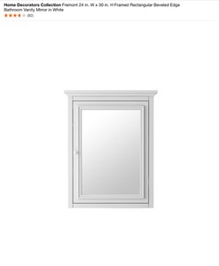 Home Decorators Collection Fremont 24 in. W x 30 in. H Framed Rectangular Beveled Edge Bathroom Vanity Mirror in White. See Pictures