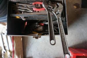 lot 112 image: Metal Tool Box Including Assorted Tools and Wrenches