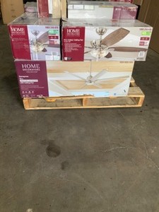 lot 12 image: Pallet Of Home Decorators Collection Ceiling Fans & Lighting & Home Decorators Collection Celene 62 in. LED IndoorOutdoor Matte Black Ceiling Fan with Light and Remote Control with Color Changing Technology See Pictures