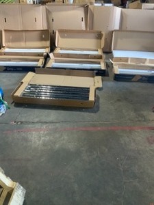 lot 20 image: 6 Lithonia Lighting High Bay Industrial 6-Light Grey Hanging Fluorescent Fixtures & Lithonia Lighting 2GT8 4 32 A12 MVOLT 14 MVISPWS1836LP741 4-Light White Fluorescent Troffer