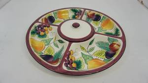 lot 7 image: Stonelite Clay Art Ambrosia Hand Painted Divided Vegetable Tray W Cover