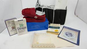 lot 12 image: Black Insulated Bag--White Gift Box--White Linen Hankie--Audio Life By Design & 21 Days To Self Dicovery-The Guide To Free Lance Writing