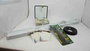 lot 89 image: White American Fluorescent Light Base--Jack Wheel For Trailer--Gator Grip Traction Tape--Two White Drain Stoppers--Blue Bird First-Aid Kit