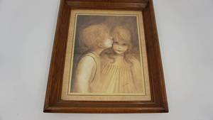 lot 90 image: Framed & Matted Picture-A Little Kiss By Margaret Kane