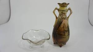 lot 99 image: Hand Painted Vase--Glass Candy Dish