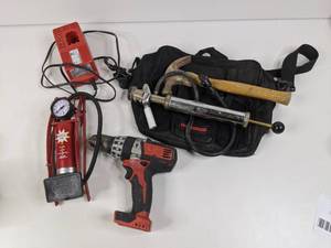 Foot Air-Pump, Milwaukee Drill, Grease Pump, Hammer, Tool Bag
