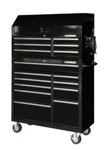 lot 7 image: HUSKY 41 in. x 24.5 in D 16-Drawer Gloss Black Tool Chest and Cabinet Combo