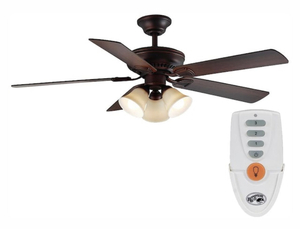 lot 19 image: HAMPTON BAY Campbell 52 in. LED Indoor Mediterranean Bronze Ceiling Fan with Light Kit and Remote Control