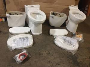 lot 33 image: Lot of 2 Cadet 3 Decor Tall Height 2-Piece 1.28 GPF Single Flush Elongated Toilet with Seat in White, Seat Included by American Standard