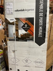 lot 55 image: Colonial Elegance 33 in. x 84 in. Glass Glacier Frosted Barn Door Slab and Hardware Kit