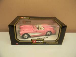 118 SCALE DIE-CAST - BURAGO 1957 CHEVROLET CORVETTE - RARE PINK - NEW IN BOX - AWESOME - GREAT PIECE - SEE PICTURES