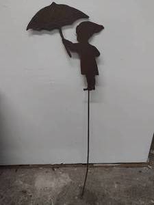 lot 119 image: Metal Yard Art Stake of Girl with Umbrella from the 1940s
