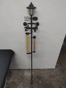 lot 120 image: Yard Art Stake Weathervane with Rain Gage and Thermometer