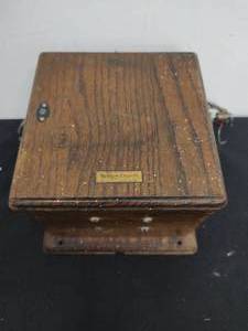 lot 128 image: Vintage Western Electric Telephone Generator Crank Wood Box