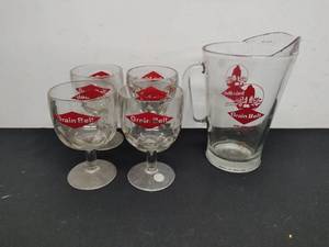 lot 132 image: Grain Belt Beer Pitcher and 4 Goblets