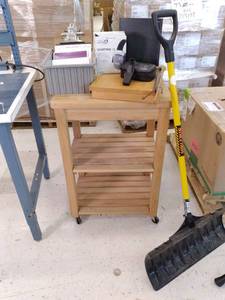 lot 37 image: Wood Rolling Kitchen Cart, Paper Cu...