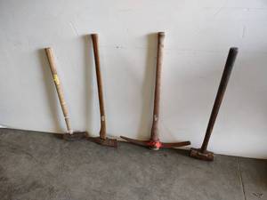 lot 95 image: (2) Axes, Pickaxe, & Sledge...