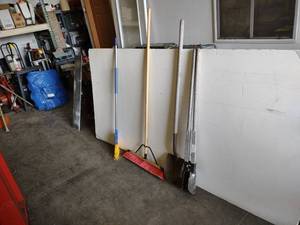lot 96 image: (2) Brooms, Shovel, & Post Hole Dig...