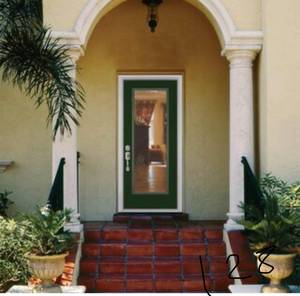 Masonite 32 in. x 80 in. Full Lite Right-Hand Inswing Painted Smooth Fiberglass Prehung Front Door w Brickmold, Vinyl Frame