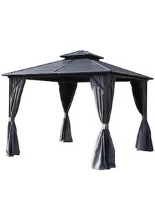 Outsunny 10 ft. x 10 ft. 2-Tier Roof Steel Hardtop Aluminum Permanent Gazebo with Breathable Mesh Net and Privacy Sidewalls