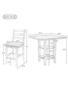 Harper & Bright Designs 5-Piece Gray Wooden Counter Height Dining Set with 4-Padded Chairs and Shelve