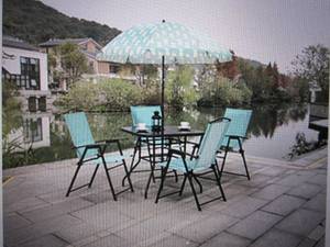 lot 39 image: wyndham print 4 chairs and umbrella...