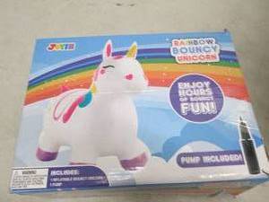 lot 142 image: JOYIN rainbow bouncy unicorn open b...