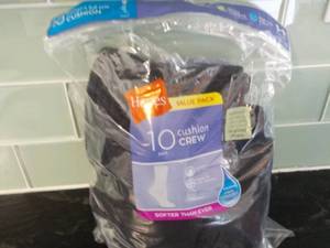 lot 168 image: Hanes Black Cushion Crew Socks...