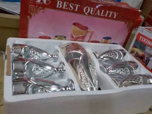 lot 283 image: 7 pc Glass Pitcher and Glass Set an...