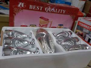 lot 284 image: 7 pc Glass Pitcher and Glass Set an...