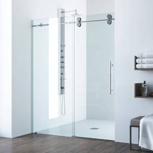 VIGO Elan 56 to 60 in. W x 74 in. H Sliding Frameless Shower Door in Stainless Steel with Clear Glass