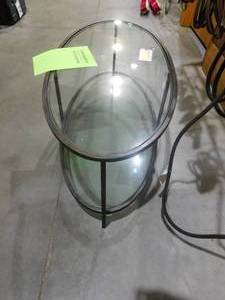 Bella 46 in. Antique BronzeClear Large Oval Glass Coffee Table with Shelf