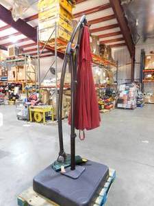 Hampton Bay 11 ft. LED Round Offset Outdoor Patio Umbrella in Chili Red