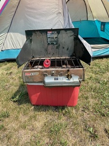 Trailmaster Tent, Coleman Portable Grill, Coleman Lantern
