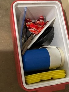 Coleman Cooler with Camping Supplies