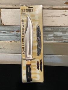 Schrade Old Timer Bowie and Camo Folder Knife Set New