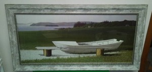 lot 206 image: Gorgeous Boat Lake Scene Artwork.