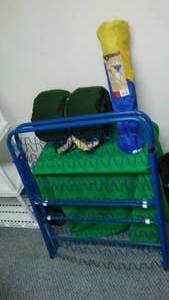 lot 205 image: Camping, hunting cot, sleeping bag & table.