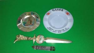 lot 195 image: Ashtrays (2) Letter opener - Detroit Lakes, Schmidt.